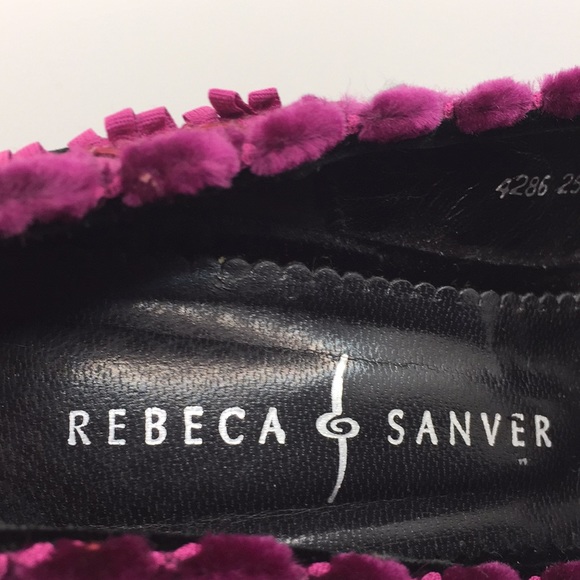 Rebeca Sanver Velvet Peep Toe Heels Black Purple Size 6 Formal - Picture 5 of 14
